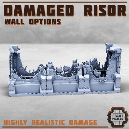 Damaged Risor District Walls - Risor District - Sci-Fi City Skirmish Wargaming Terrain by Print Minis