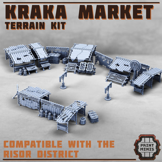 Kraka Market - Sci-Fi City Skirmish Wargaming Terrain by Print Minis