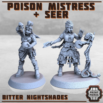Poison Mistress + Seer -  Sci-Fi Grimdark City Skirmish Warfare Female Mercenaries by Print Minis