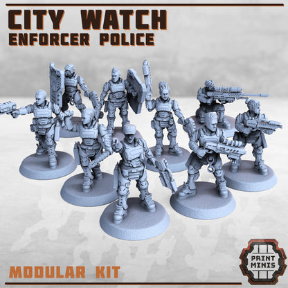 City Watch Police Enforcers -  Sci-Fi Grimdark Tech Hunter Mercenaries by Print Minis