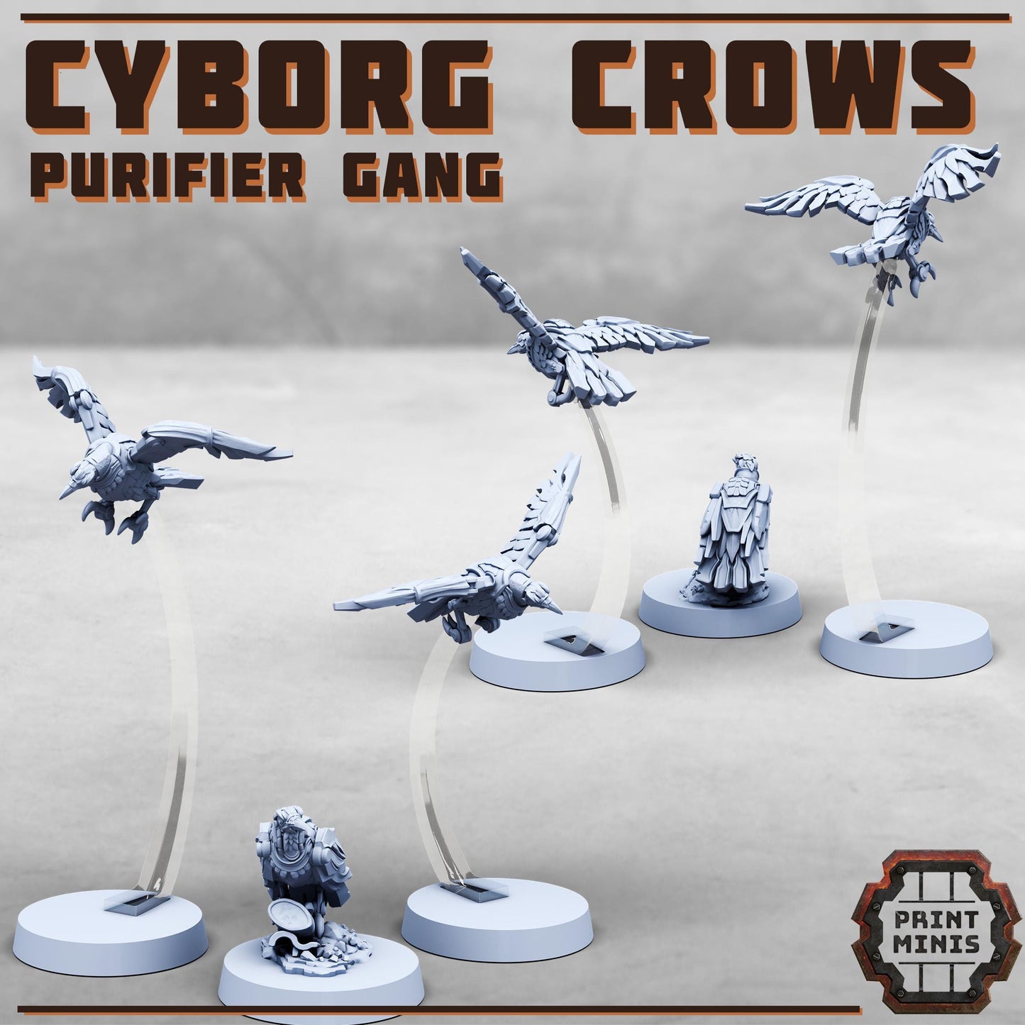 Cyborg Crows - Purifier Gang -  Sci-Fi Grimdark City Skirmish Warfare Purifier Mercenaries by Print Minis