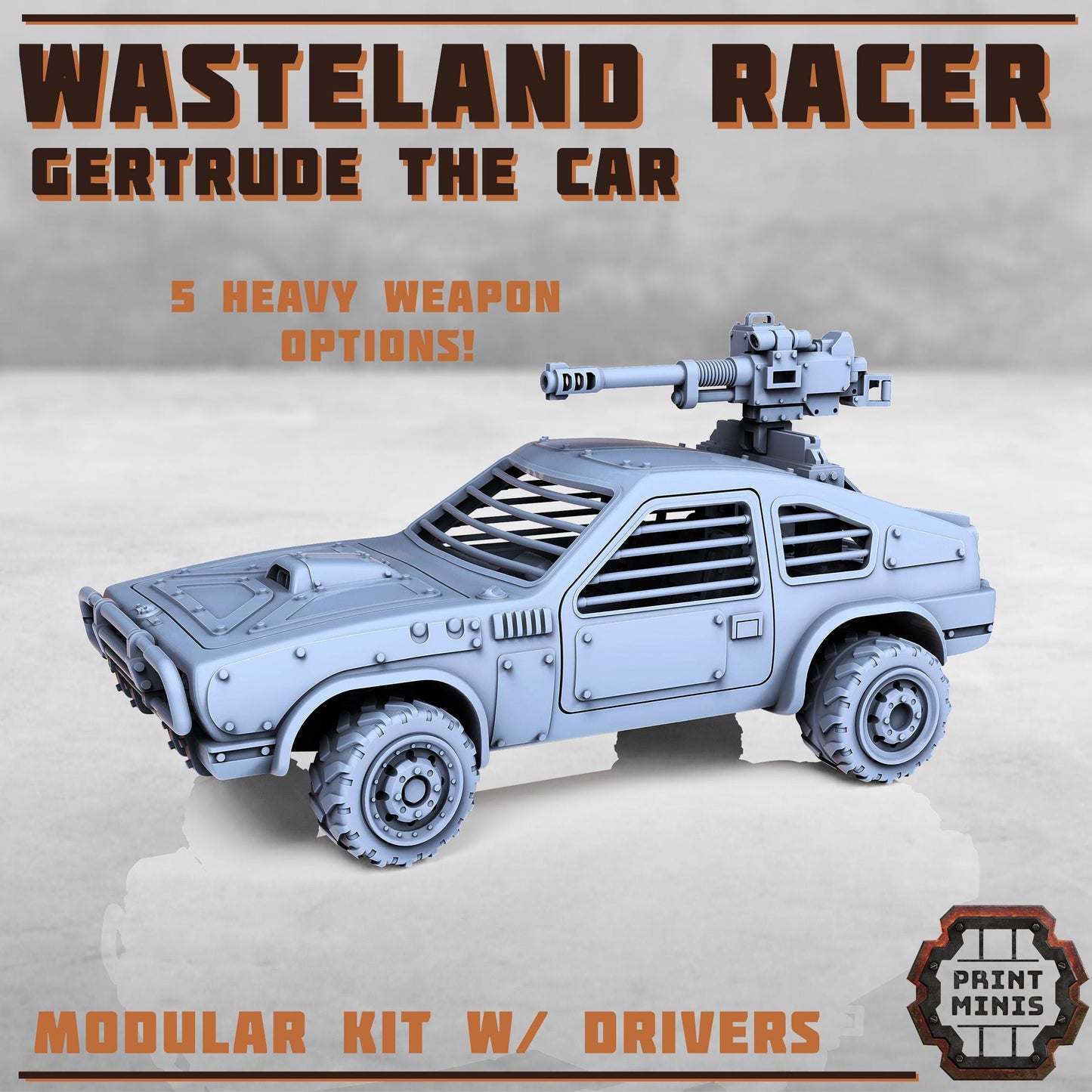 Wasteland Race Car - Gertrude w/ Outlaw Drivers - Outcast Gangers - Sci-Fi Grimdark Mercenaries by Print Minis