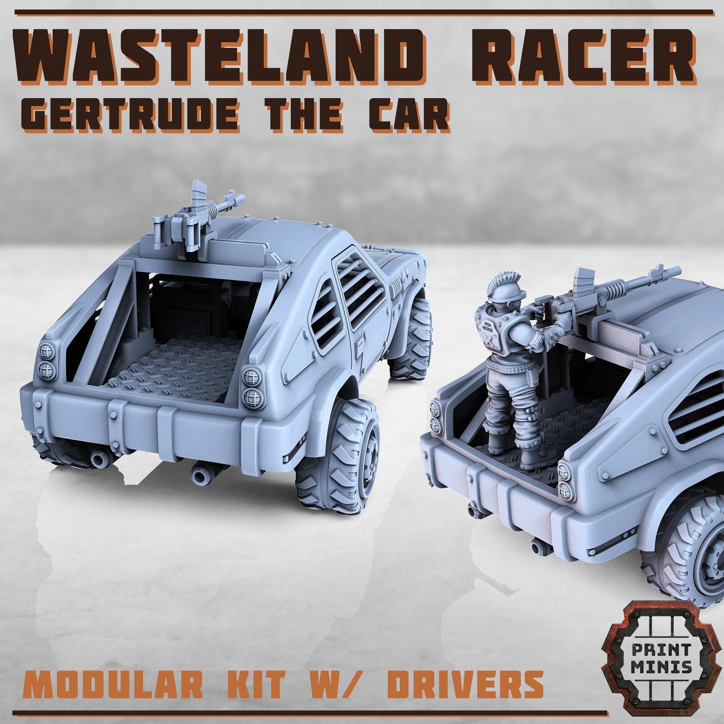 Wasteland Race Car - Gertrude w/ Outlaw Drivers - Outcast Gangers - Sci-Fi Grimdark Mercenaries by Print Minis