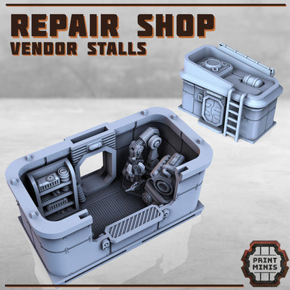 Market Vendor Stalls (interior details) - Sci-Fi City Skirmish Wargaming Terrain by Print Minis