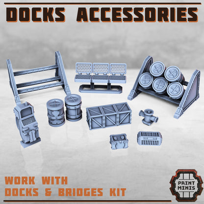 Bridges & Docks Terrain Kit - Sci-Fi City Skirmish Wargaming Terrain by Print Minis