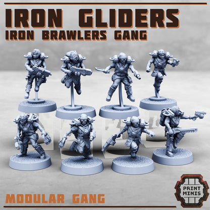 Iron Gliders - Iron Brawlers Gang -  Sci-Fi Grimdark Miner Gang Mercenaries by Print Minis