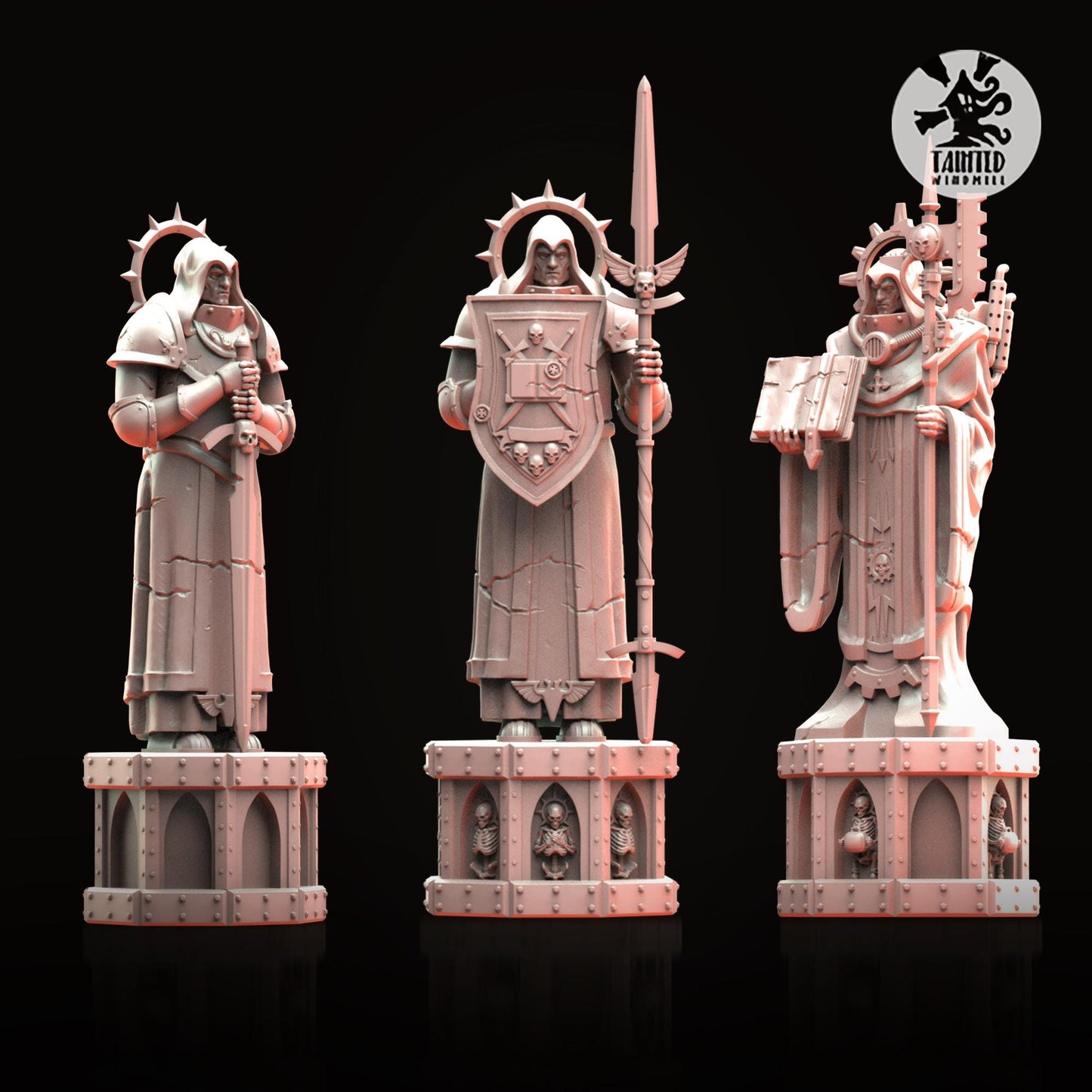 Gothic Statues and Bases, Imperial Cathedral Terrain Features Sculpted by Tainted Windmill for Wargames set in the Grimdark Future