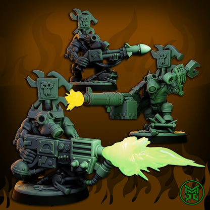 Flamerz, Space-Faring Burna Ork Menace Sculpted by Mekka Miniatures, Grimdark Compatible, Sci-Fi Wargame Scale