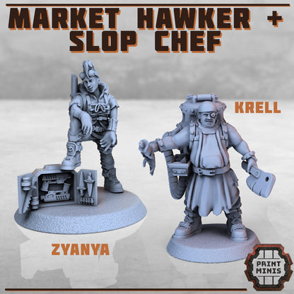 Market Hawker + Slop Chef -  Sci-Fi Grimdark Mercenaries by Print Minis
