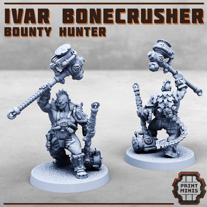 Ivar Bonecrusher - Fleshforged Bounty Hunter - Sci-Fi Grimdark Mercenaries by Print Minis