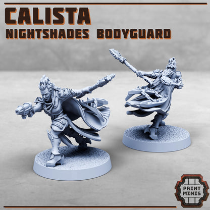 Nightshade Bodyguard & Psychic Fiend -  Sci-Fi Grimdark City Skirmish Warfare Female Mercenaries by Print Minis