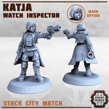 Katja - Enforcer Inspector & Cyberhound -  Sci-Fi Grimdark Tech Hunter Mercenaries by Print Minis