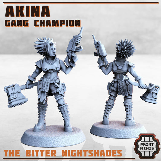 Akina - Bitter Nightshade Champion - Sci-Fi Grimdark City Skirmish Warfare Female Mercenaries by Print Minis