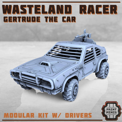 Wasteland Race Car - Gertrude w/ Outlaw Drivers - Outcast Gangers - Sci-Fi Grimdark Mercenaries by Print Minis