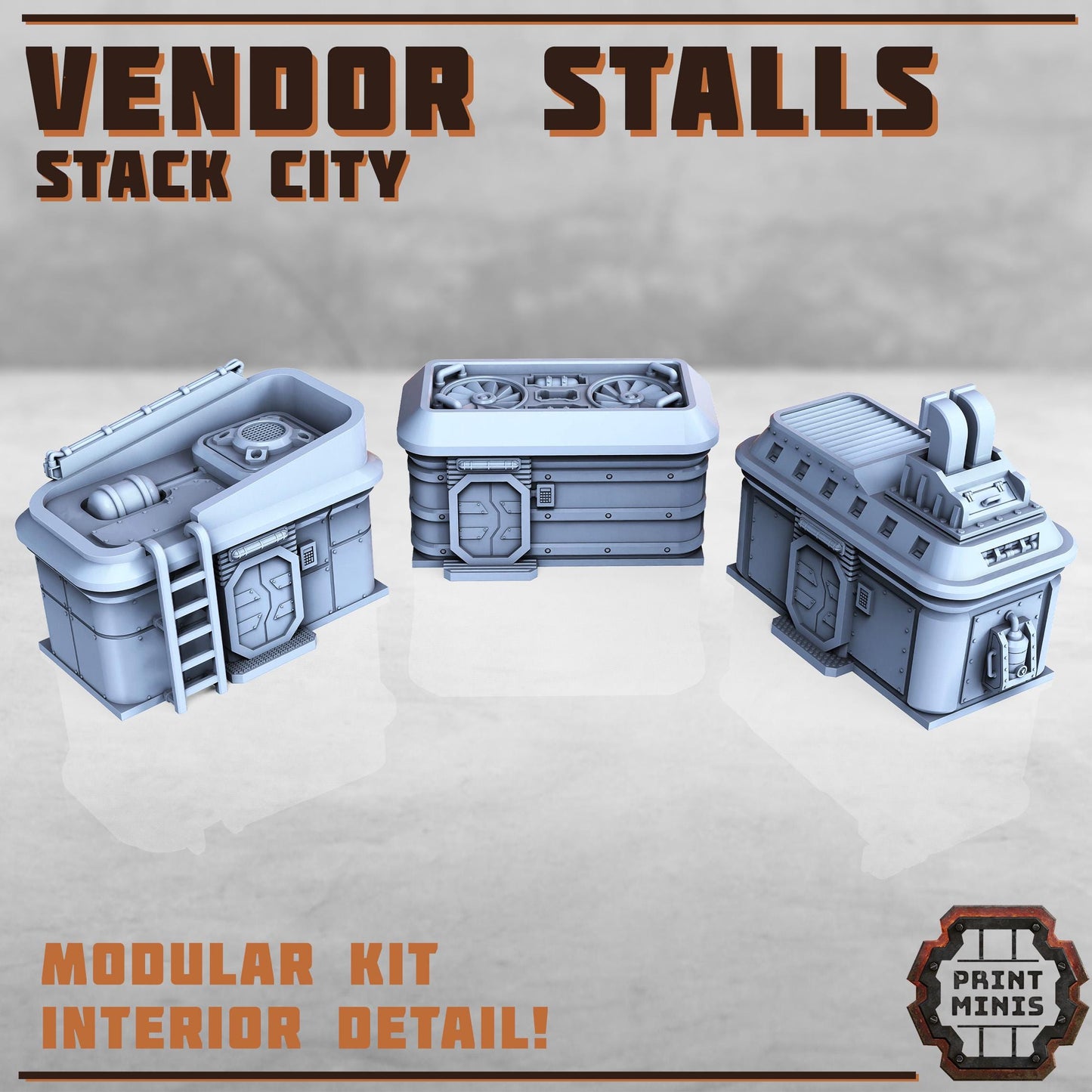 Market Vendor Stalls (interior details) - Sci-Fi City Skirmish Wargaming Terrain by Print Minis