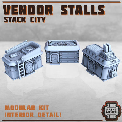 Market Vendor Stalls (interior details) - Sci-Fi City Skirmish Wargaming Terrain by Print Minis