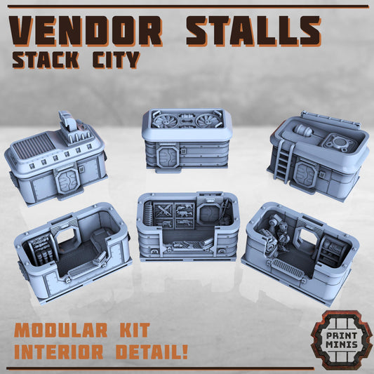 Market Vendor Stalls (interior details) - Sci-Fi City Skirmish Wargaming Terrain by Print Minis