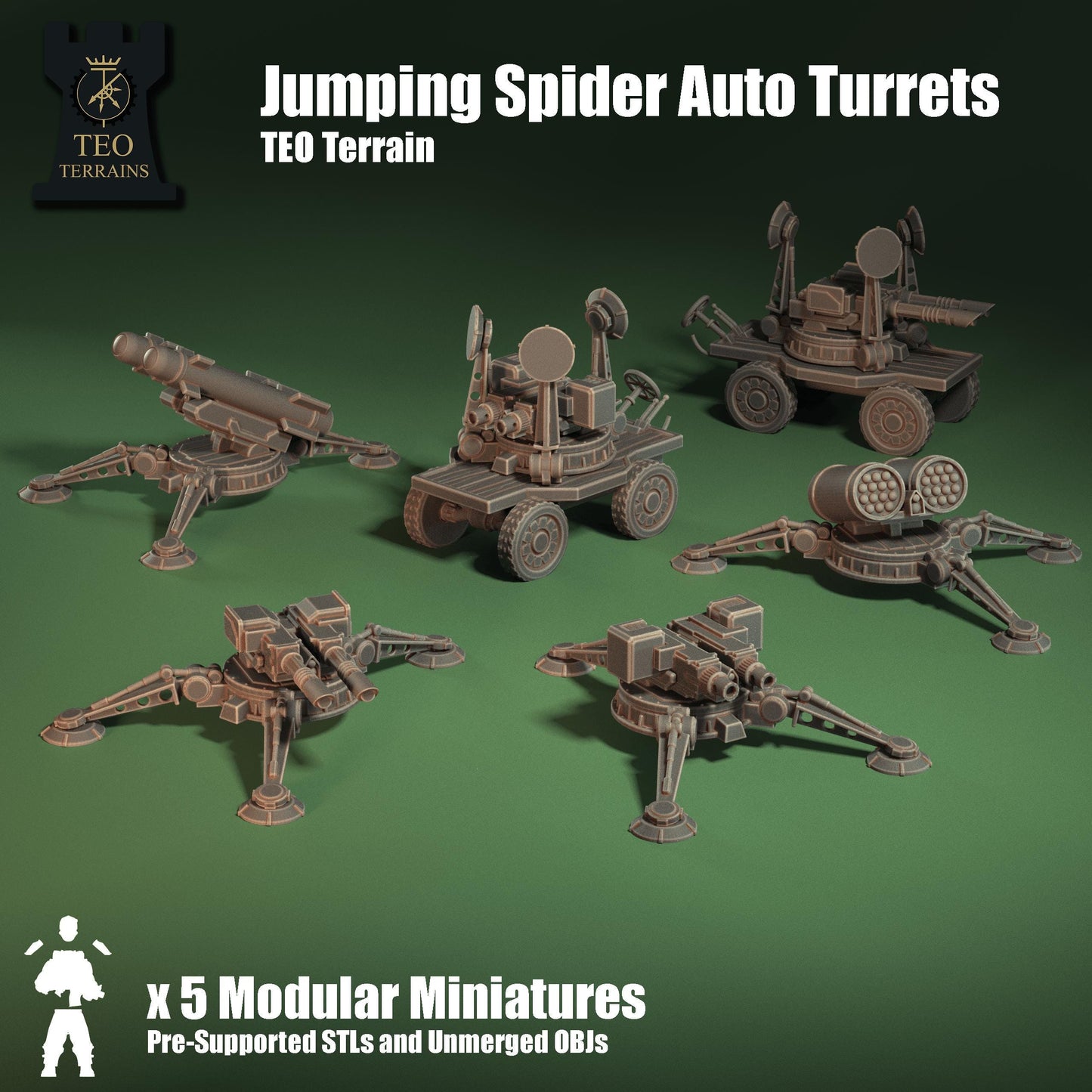 TEO Terrains - Jumping Spider Auto Turrets, multipart modular Sci-Fi terrain by ThatEvilOne, Sci-Fi Wargames Imperial Proxy