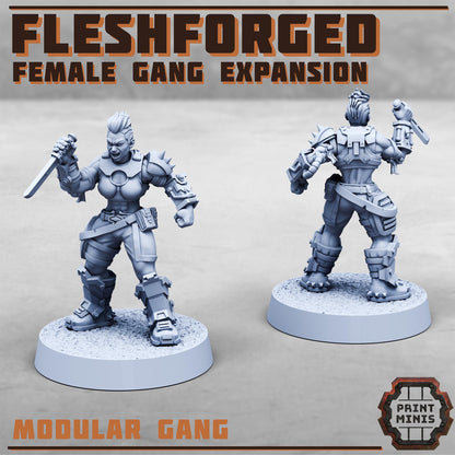 Female Fleshforged - Gang Expansion - a Muscular Gang - Sci-Fi Grimdark Mercenaries by Print Minis
