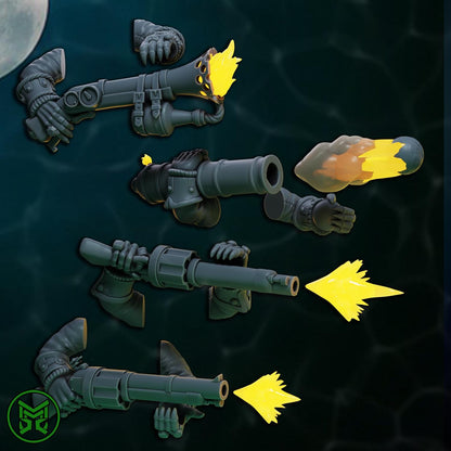 Pirate Commandos - Heavy Weapons, Space-Faring Orkish Menace Sculpted by Mekka Miniatures, Grimdark Compatible, Scaled for Sci-Fi Wargames