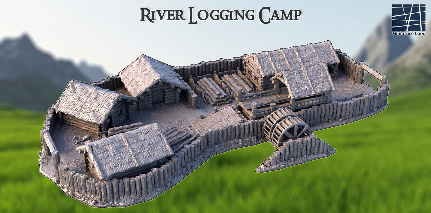 River Logging Camp - Tabletop Terrain - 28 MM, Tabletop 3D Printed Terrain by MiniatureLand, Perfect for Wargaming and RPGs