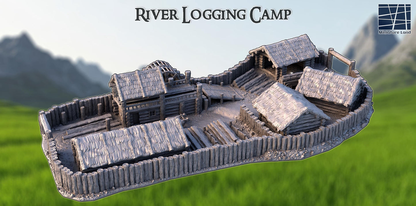 River Logging Camp - Tabletop Terrain - 28 MM, Tabletop 3D Printed Terrain by MiniatureLand, Perfect for Wargaming and RPGs