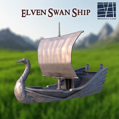 Elven Swan Ship - Tabletop Terrain - 28 MM, Tabletop 3D Printed Terrain by MiniatureLand, Perfect for Wargaming and RPGs