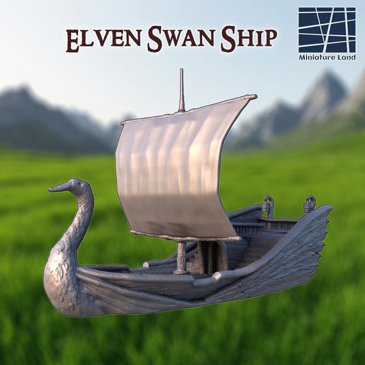 Elven Swan Ship - Tabletop Terrain - 28 MM, Tabletop 3D Printed Terrain by MiniatureLand, Perfect for Wargaming and RPGs