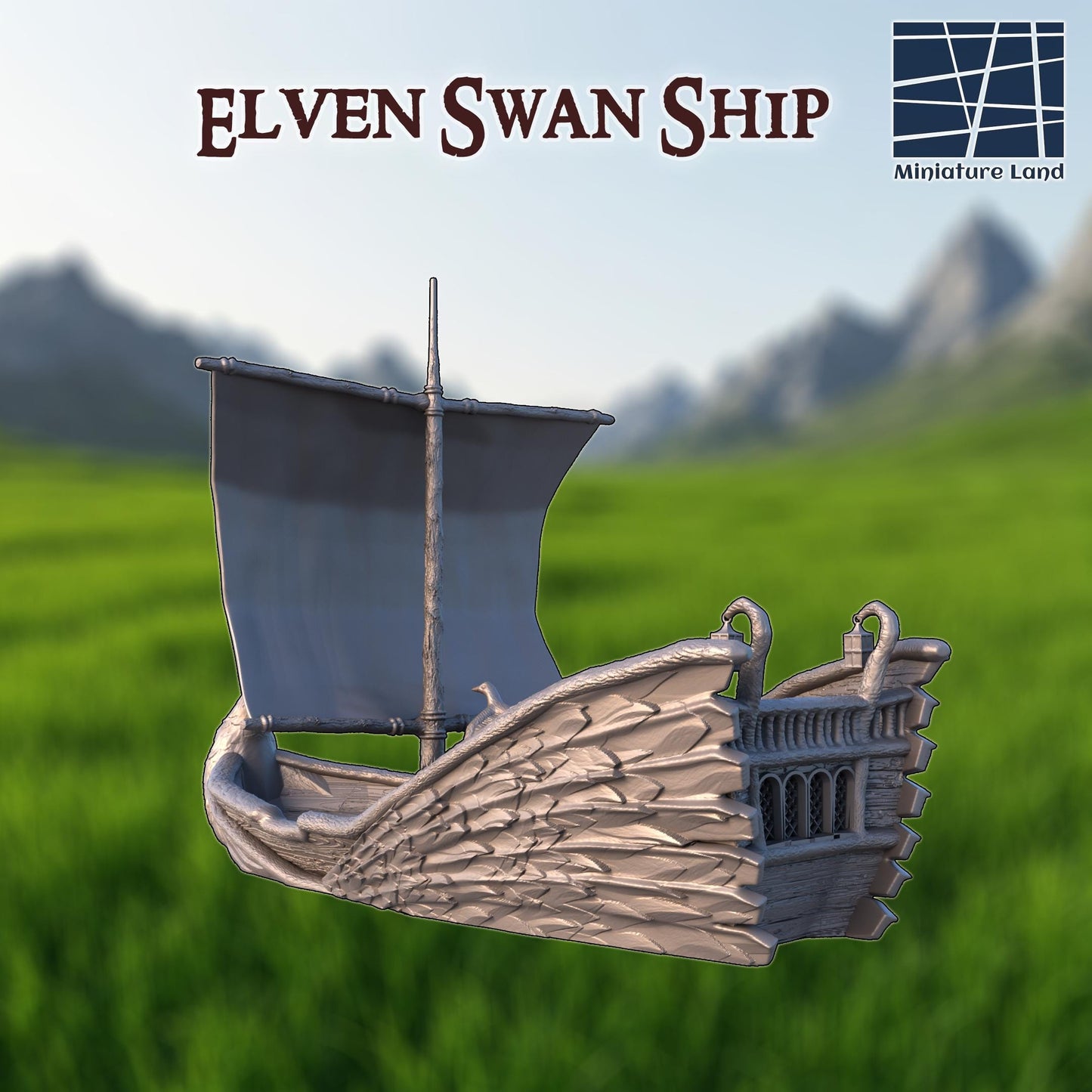 Elven Swan Ship - Tabletop Terrain - 28 MM, Tabletop 3D Printed Terrain by MiniatureLand, Perfect for Wargaming and RPGs