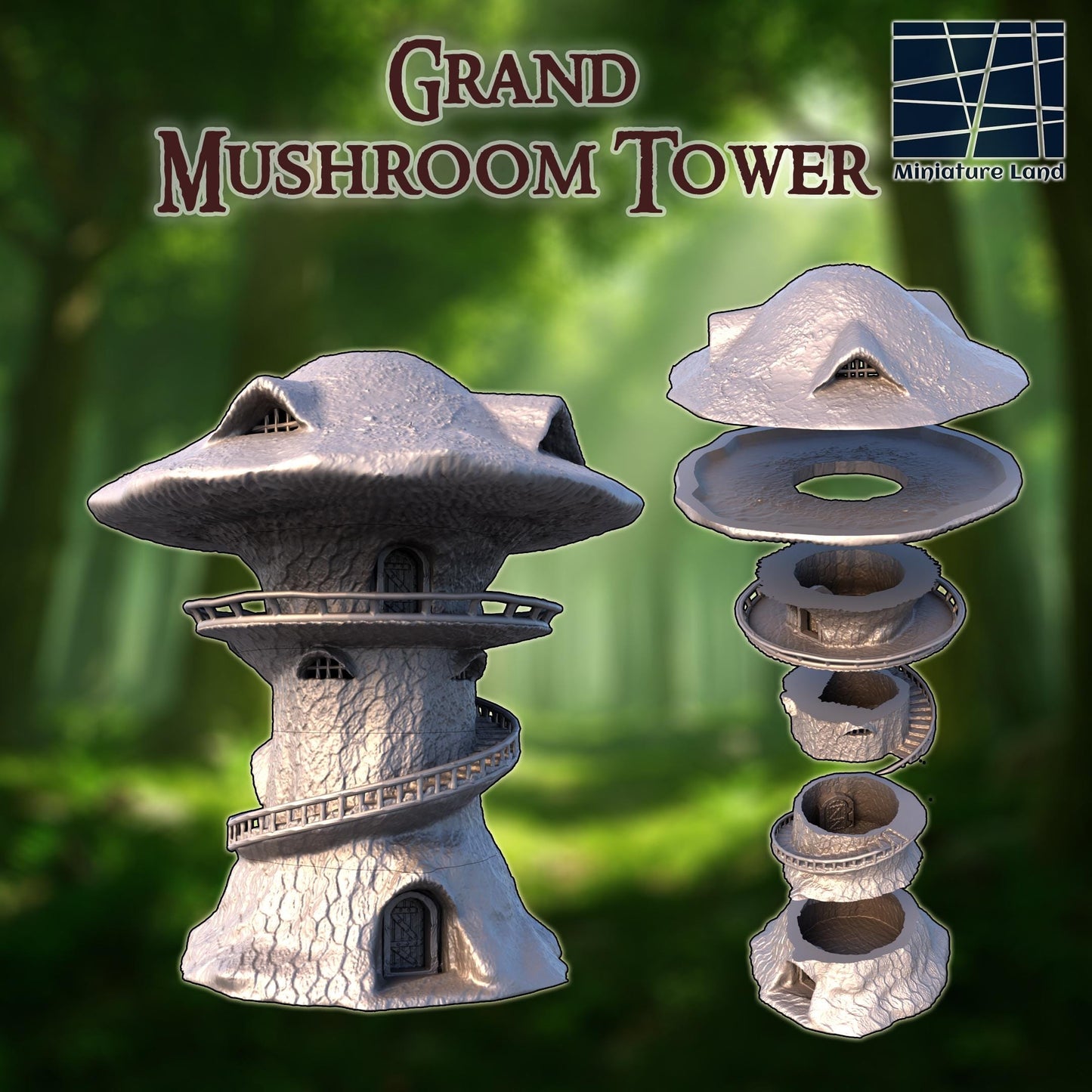 Grand Mushroom Tower - Tabletop Terrain - 28 MM, Tabletop 3D Printed Terrain by MiniatureLand, Perfect for Wargaming and RPGs