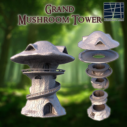 Grand Mushroom Tower - Tabletop Terrain - 28 MM, Tabletop 3D Printed Terrain by MiniatureLand, Perfect for Wargaming and RPGs