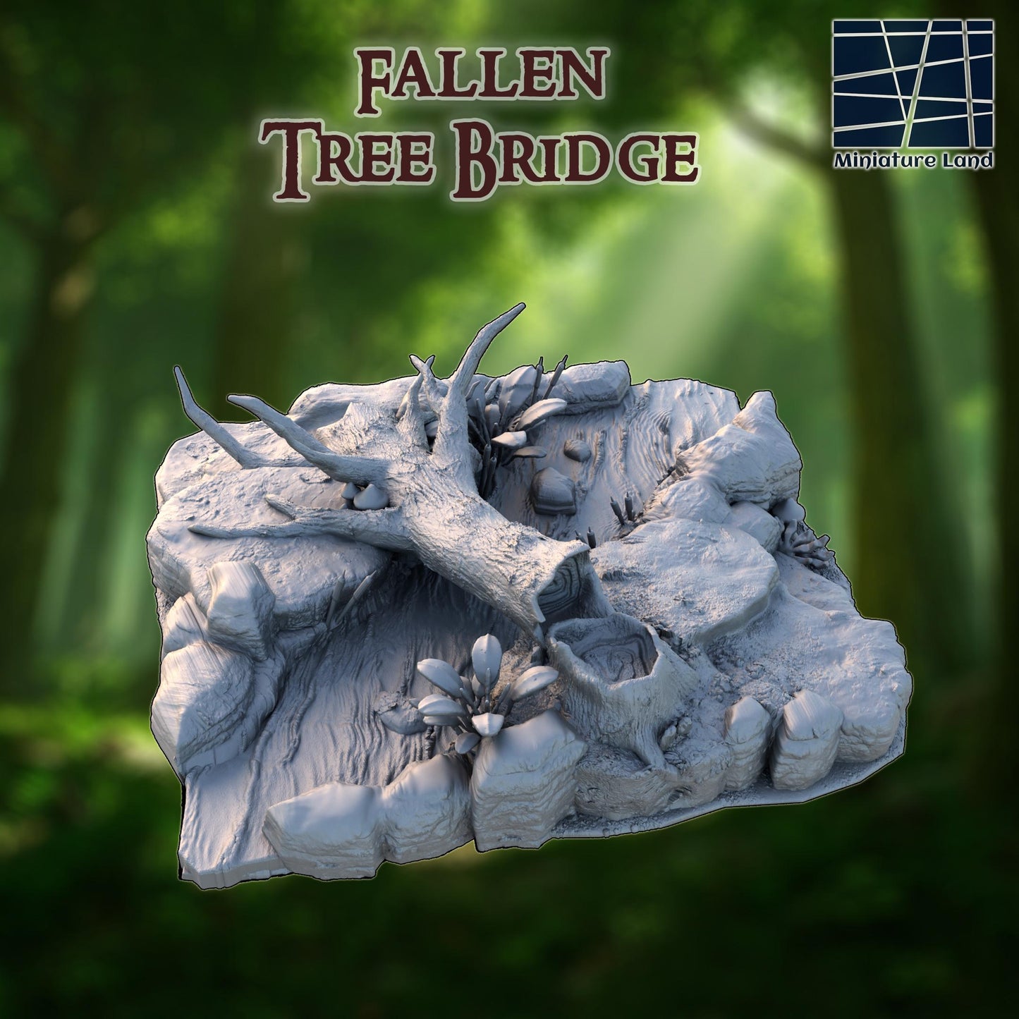 Fallen Tree Bridge - Tabletop Terrain - 28 MM, Tabletop 3D Printed Terrain by MiniatureLand, Perfect for Wargaming and RPGs