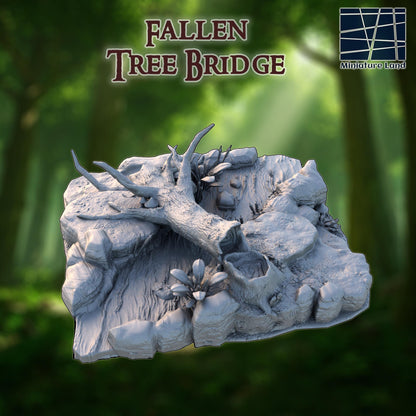 Fallen Tree Bridge - Tabletop Terrain - 28 MM, Tabletop 3D Printed Terrain by MiniatureLand, Perfect for Wargaming and RPGs