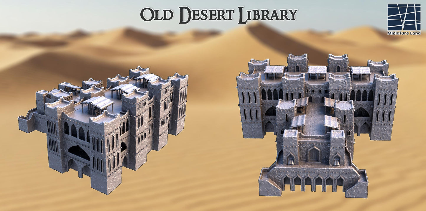 Old Desert Library - Tabletop Terrain - 28 MM Tabletop 3D Printed Terrain by MiniatureLand, Perfect for Wargaming and RPGs