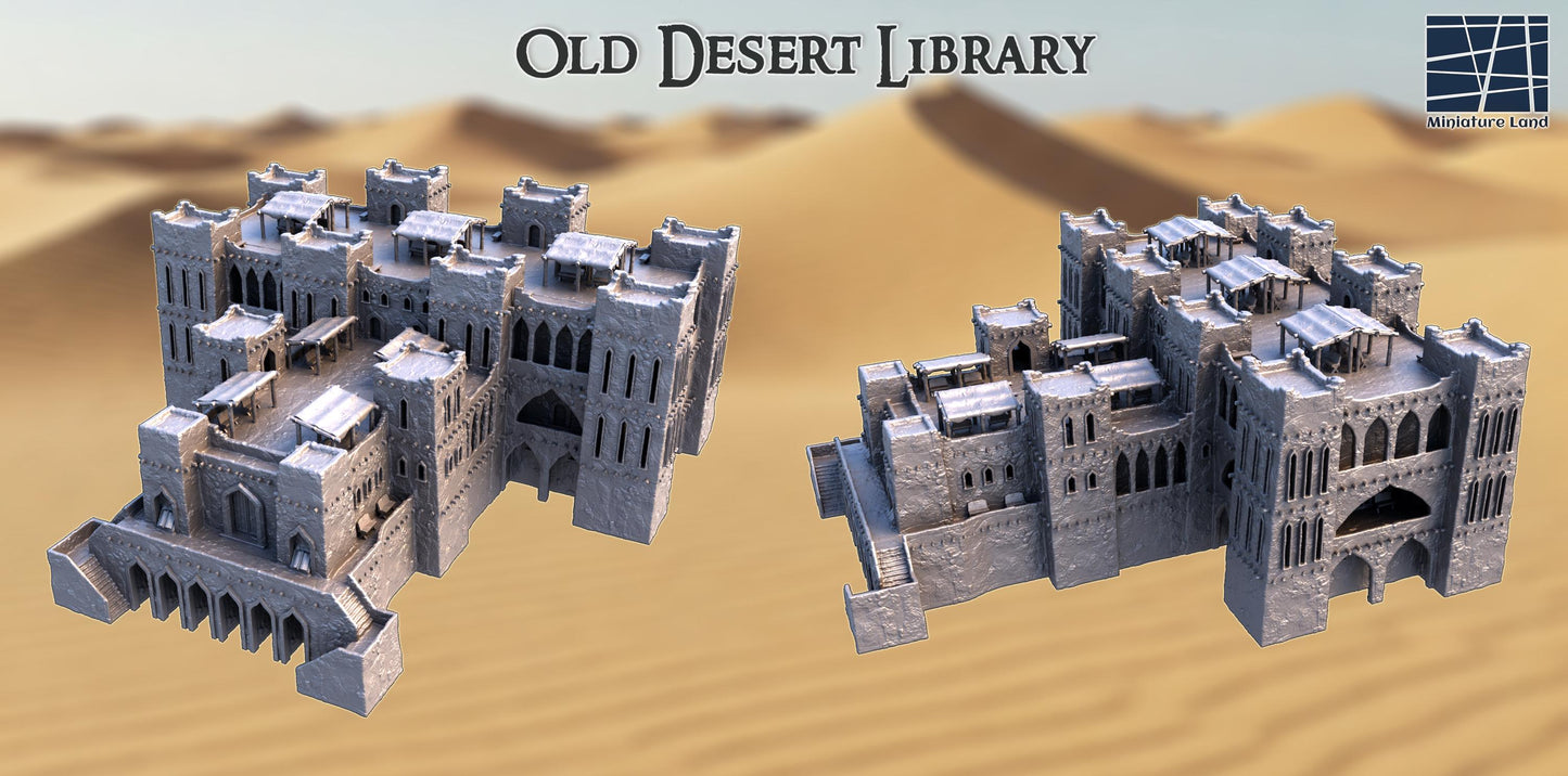 Old Desert Library - Tabletop Terrain - 28 MM Tabletop 3D Printed Terrain by MiniatureLand, Perfect for Wargaming and RPGs