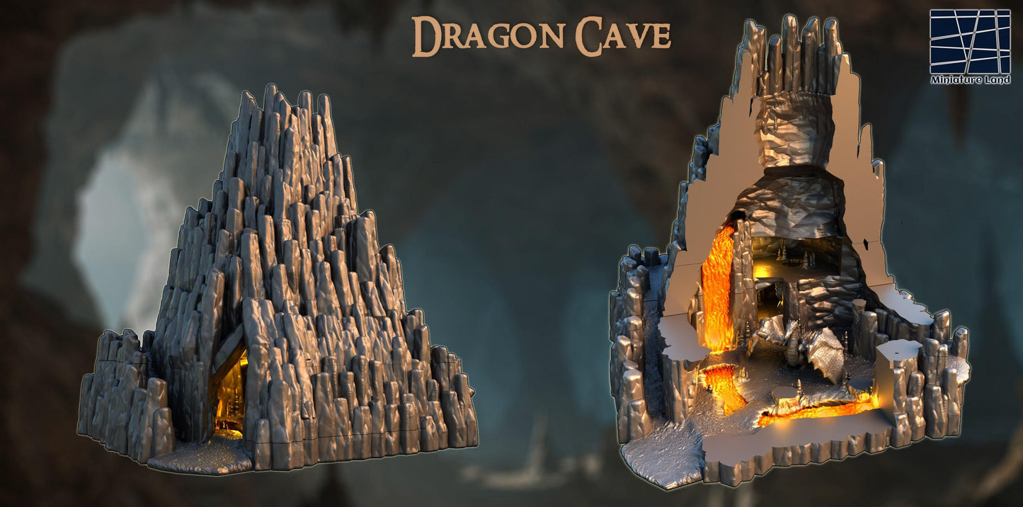 Dragon Cave - Tabletop Terrain - 28 MM, Tabletop 3D Printed Terrain by MiniatureLand, Perfect for Wargaming and RPGs