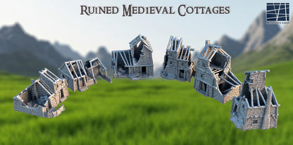 Ruined Medieval Cottages - Tabletop Terrain - 28 MM, Tabletop 3D Printed Terrain by MiniatureLand, Perfect for Wargaming and RPGs