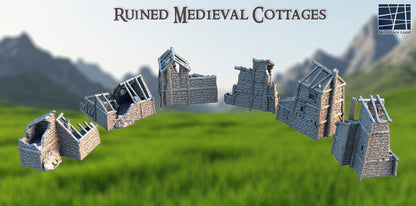 Ruined Medieval Cottages - Tabletop Terrain - 28 MM, Tabletop 3D Printed Terrain by MiniatureLand, Perfect for Wargaming and RPGs
