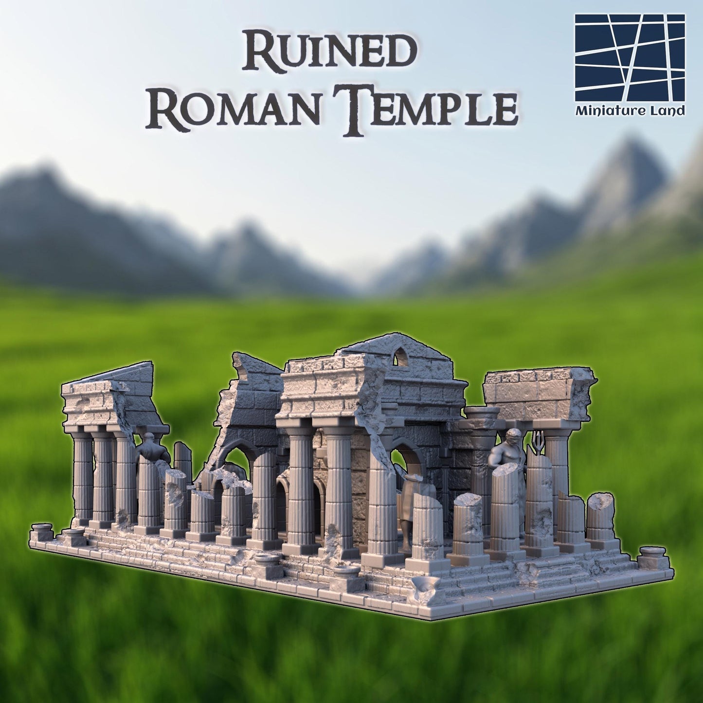 Ruined Roman Temple - Tabletop Terrain - 28 MM, Tabletop 3D Printed Terrain by MiniatureLand, Perfect for Wargaming and RPGs