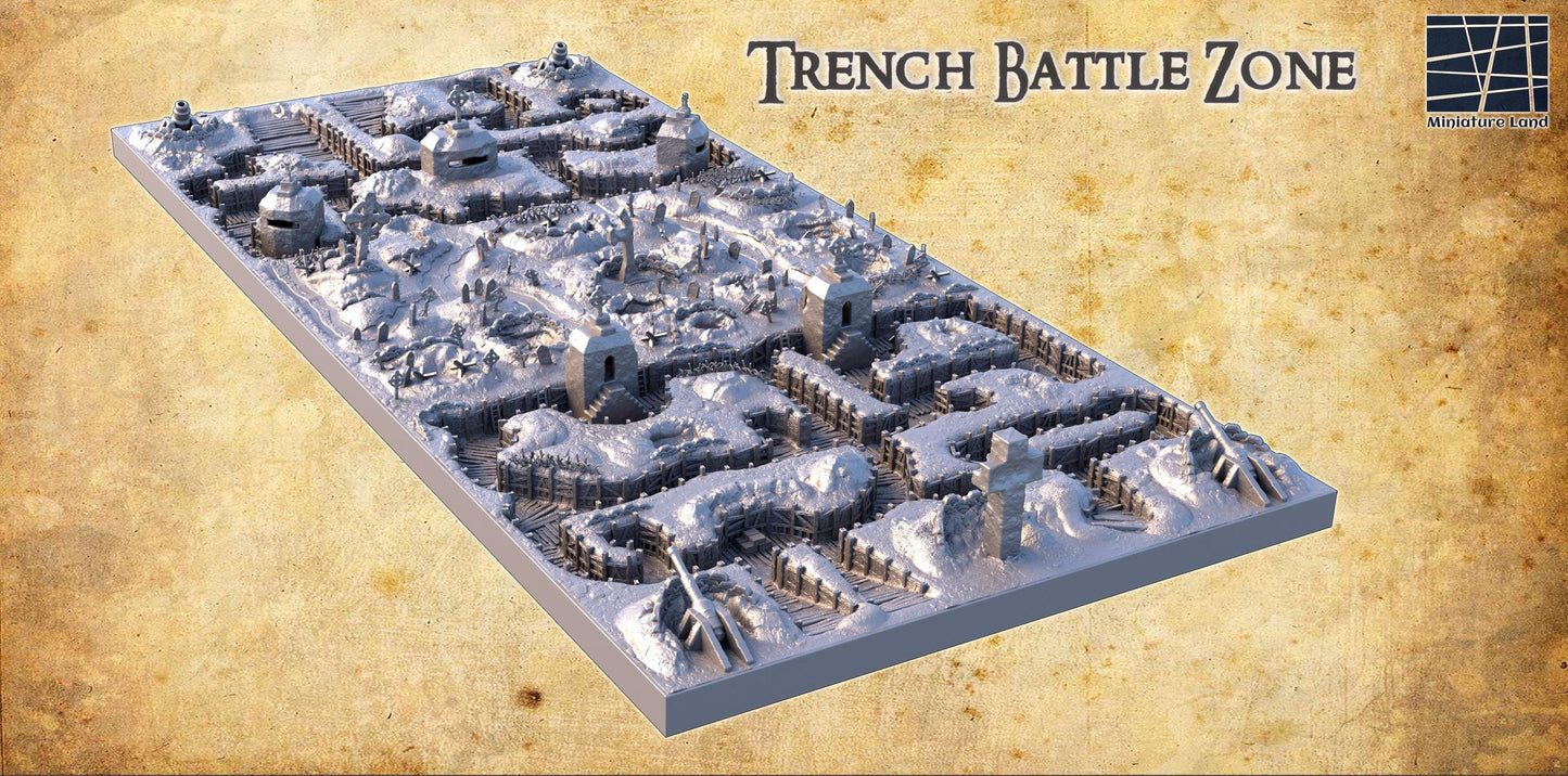 Trench Battle Zone - Tabletop Terrain - Tabletop 3D Printed Terrain by MiniatureLand, Perfect for Wargaming and RPGs