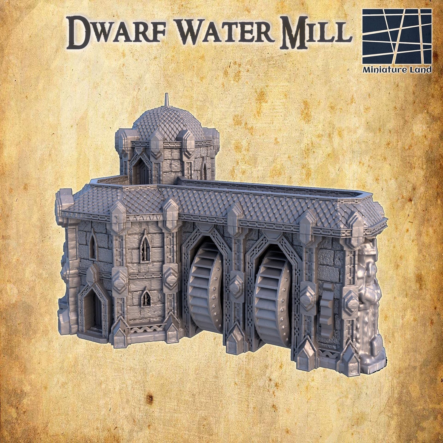 Dwarf Watermill - Tabletop Terrain - 28 MM, Tabletop 3D Printed Terrain by MiniatureLand, Perfect for Wargaming and RPGs