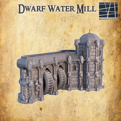 Dwarf Watermill - Tabletop Terrain - 28 MM, Tabletop 3D Printed Terrain by MiniatureLand, Perfect for Wargaming and RPGs