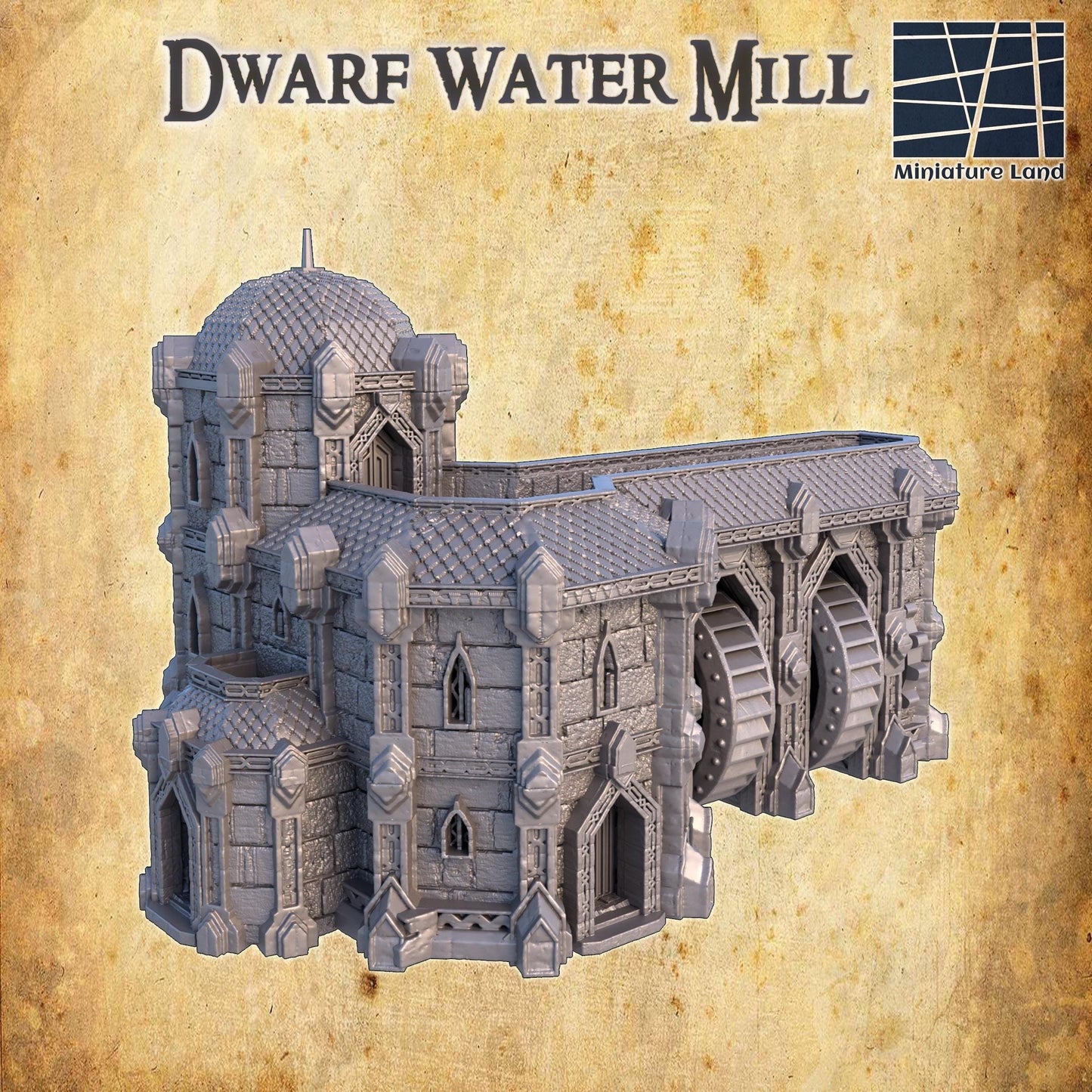 Dwarf Watermill - Tabletop Terrain - 28 MM, Tabletop 3D Printed Terrain by MiniatureLand, Perfect for Wargaming and RPGs