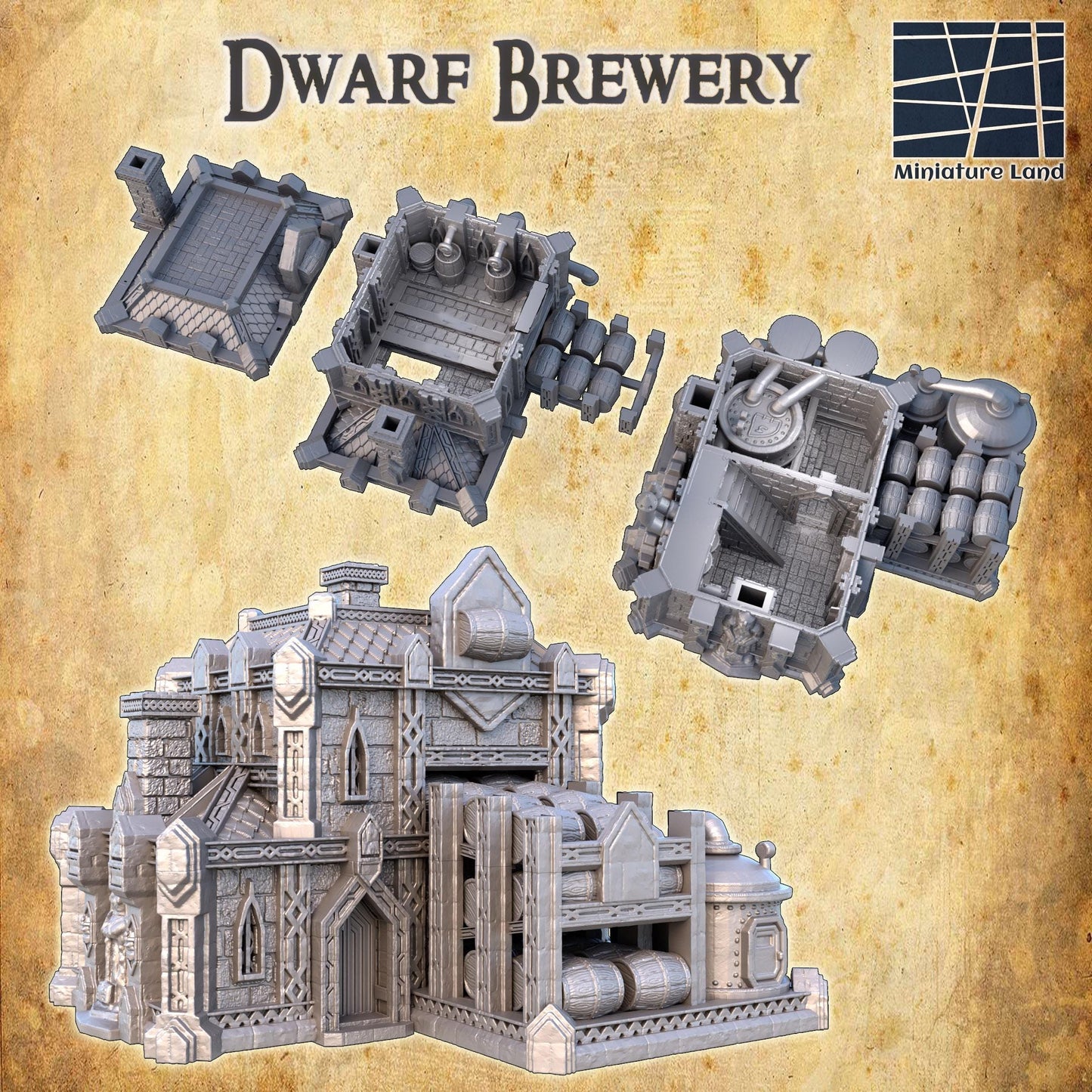 Dwarf Brewery - Tabletop Terrain - 28 MM, Tabletop 3D Printed Terrain by MiniatureLand, Perfect for Wargaming and RPGs