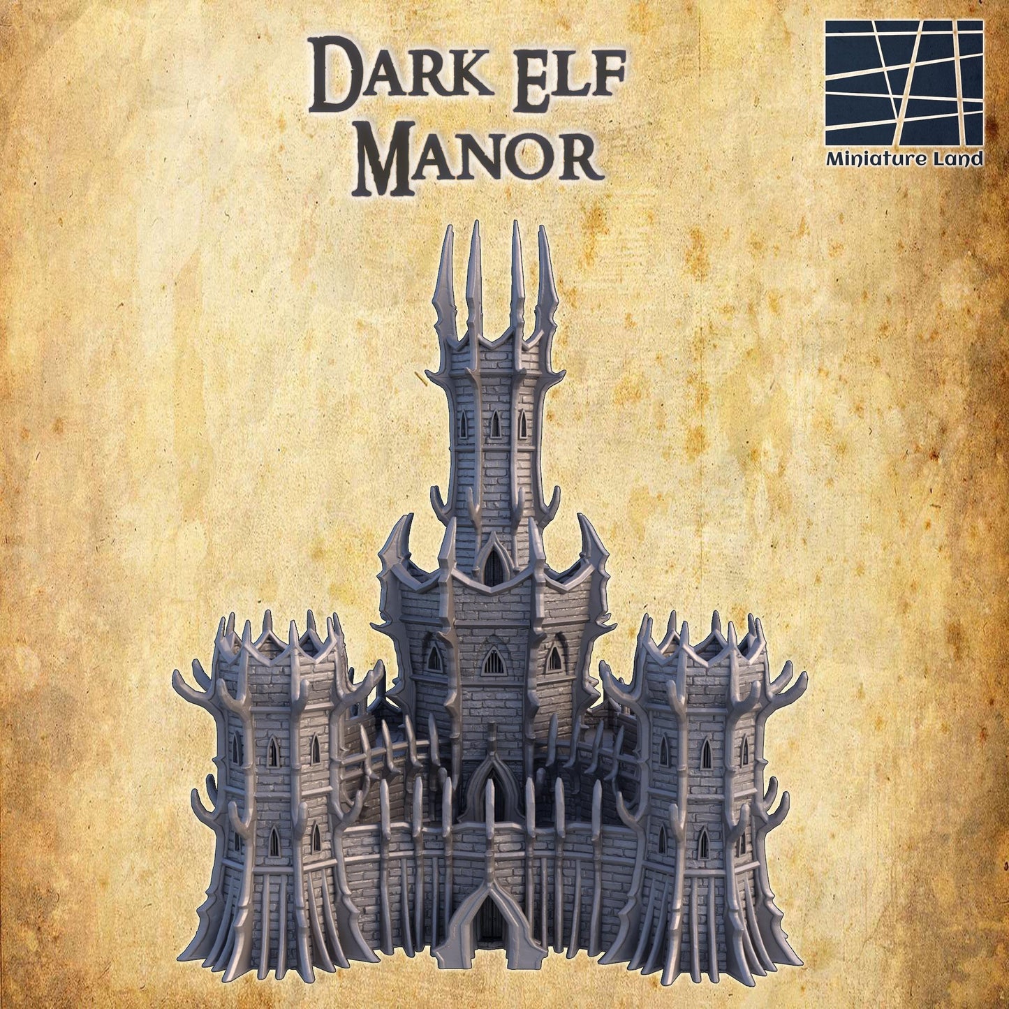 Dark Elf Manor - Tabletop Terrain - 28 MM, Tabletop 3D Printed Terrain by MiniatureLand, Perfect for Wargaming and RPGs