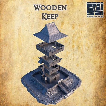 Wooden Keep - Tabletop Terrain - 28 MM, Tabletop 3D Printed Terrain by MiniatureLand, Perfect for Wargaming and RPGs
