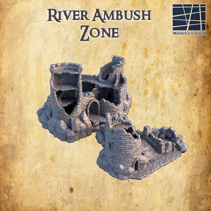 River Ambush Zone - Tabletop Terrain - 28 MM, Tabletop 3D Printed Terrain by MiniatureLand, Perfect for Wargaming and RPGs