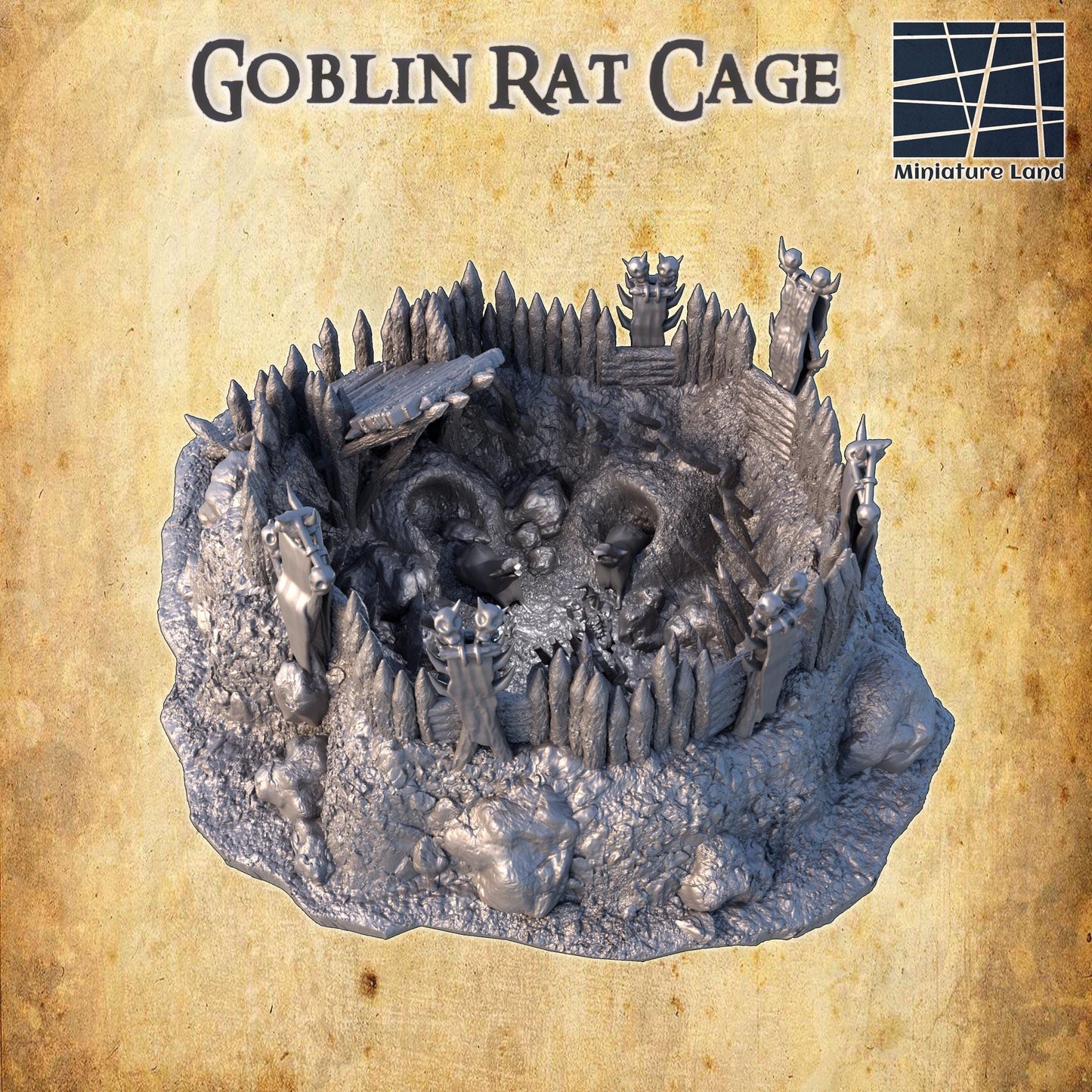 Goblin Rat Cage - Tabletop Terrain - 28 MM, Tabletop 3D Printed Terrain by MiniatureLand, Perfect for Wargaming and RPGs