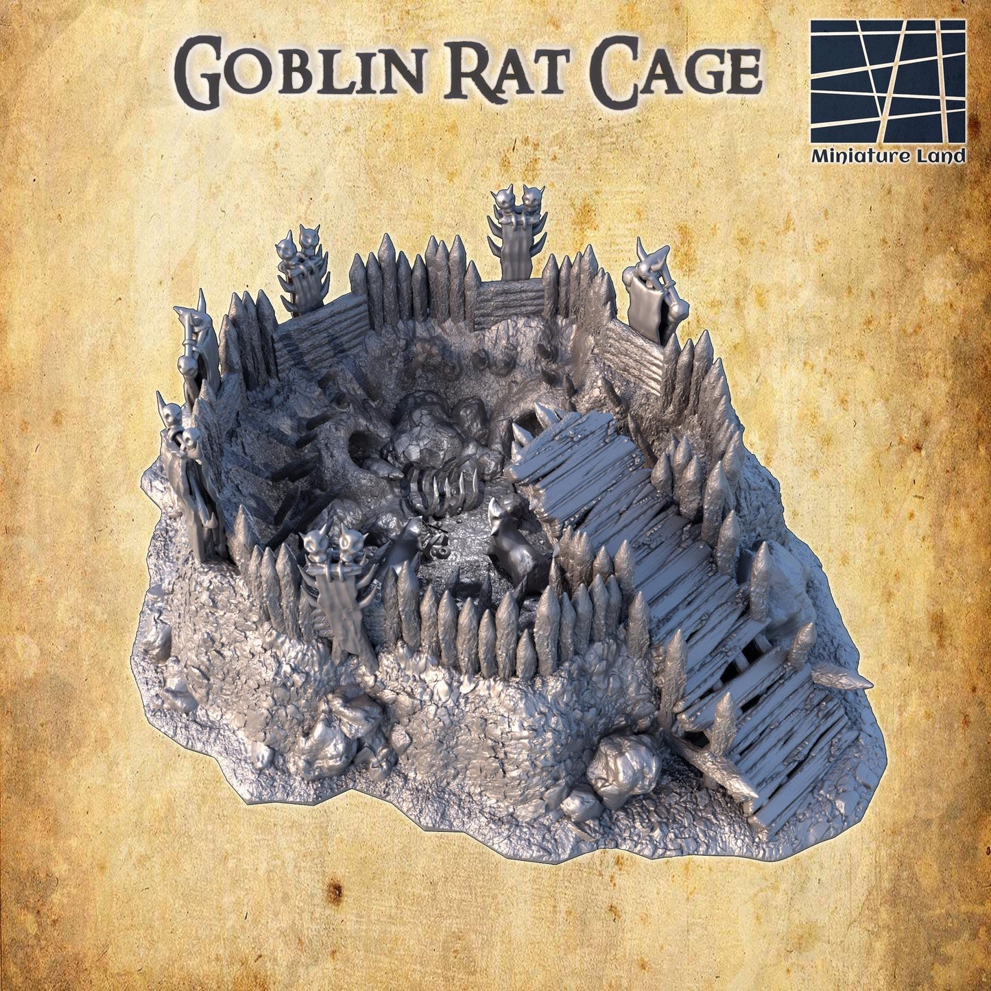 Goblin Rat Cage - Tabletop Terrain - 28 MM, Tabletop 3D Printed Terrain by MiniatureLand, Perfect for Wargaming and RPGs