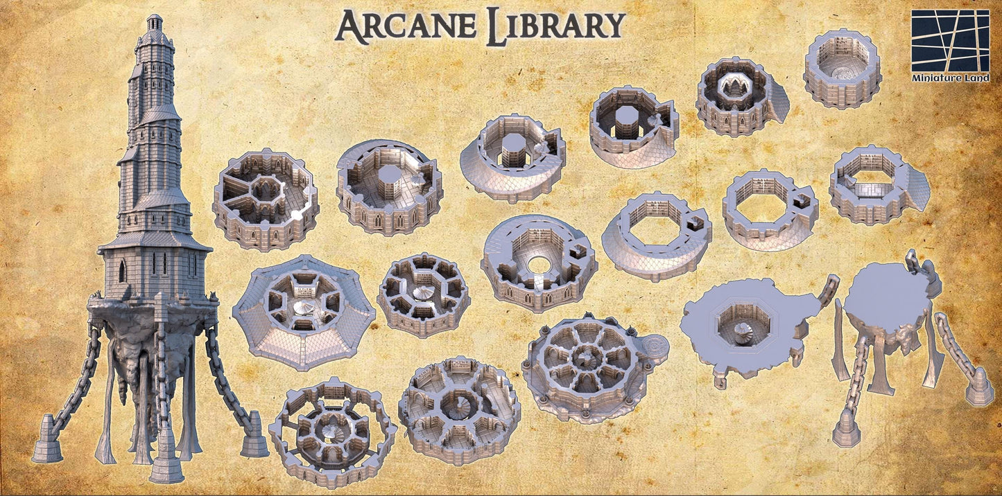 Arcane Library - Tabletop Terrain - 28 MM, Tabletop 3D Printed Terrain by MiniatureLand, Perfect for Wargaming and RPGs